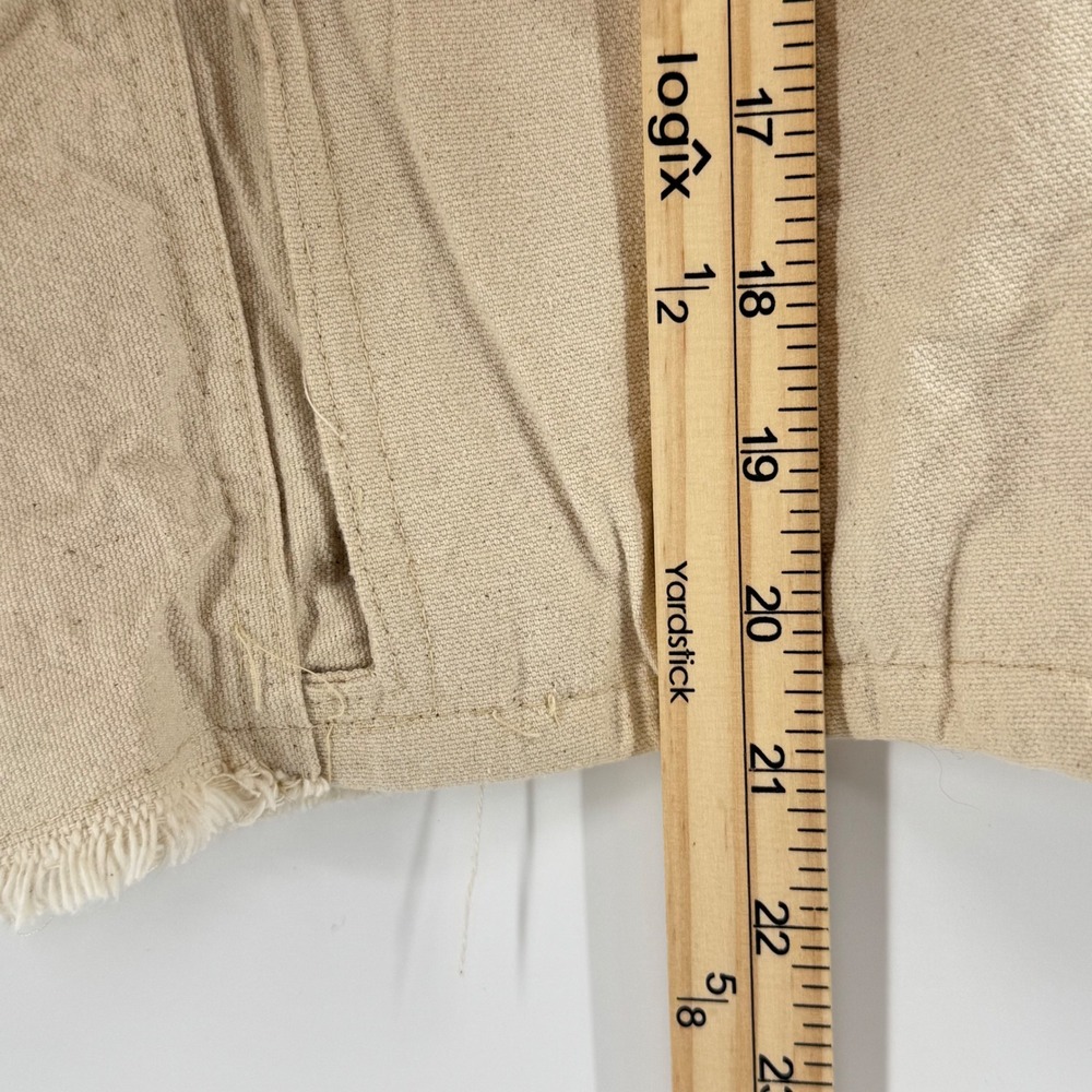 Handmade Canvas Distressed Raw Hem Crop Jacket Women Medium Beige Star Buttons - Picture 4 of 6